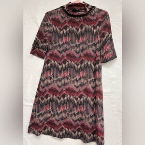 Y2K iz Byer California Chevron A-Line Dress Small Mock Neck Retro Aesthetic